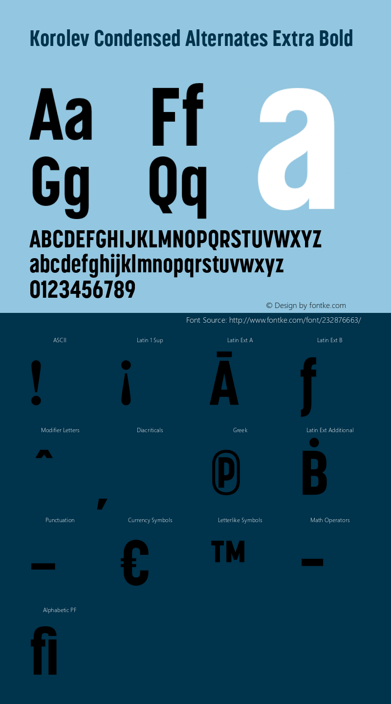 Korolev Condensed Alternates Extra Bold Version 2.000;hotconv 1.0.109;makeotfexe 2.5.65596图片样张