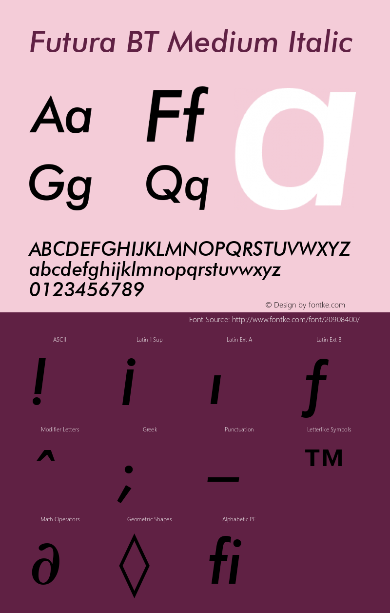 Futura Medium Italic BT spoyal2tt v1.25图片样张