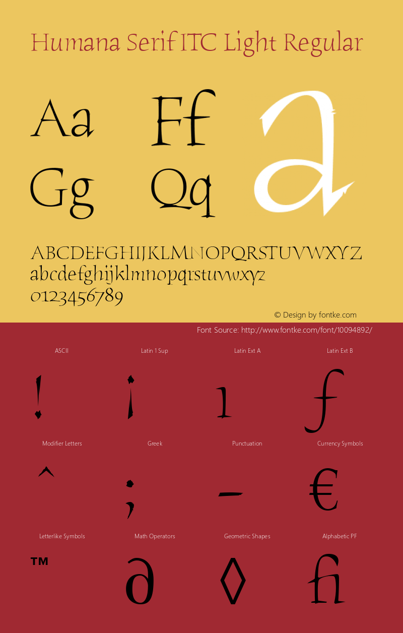 Humana Serif ITC Light Regular Version 2.0图片样张