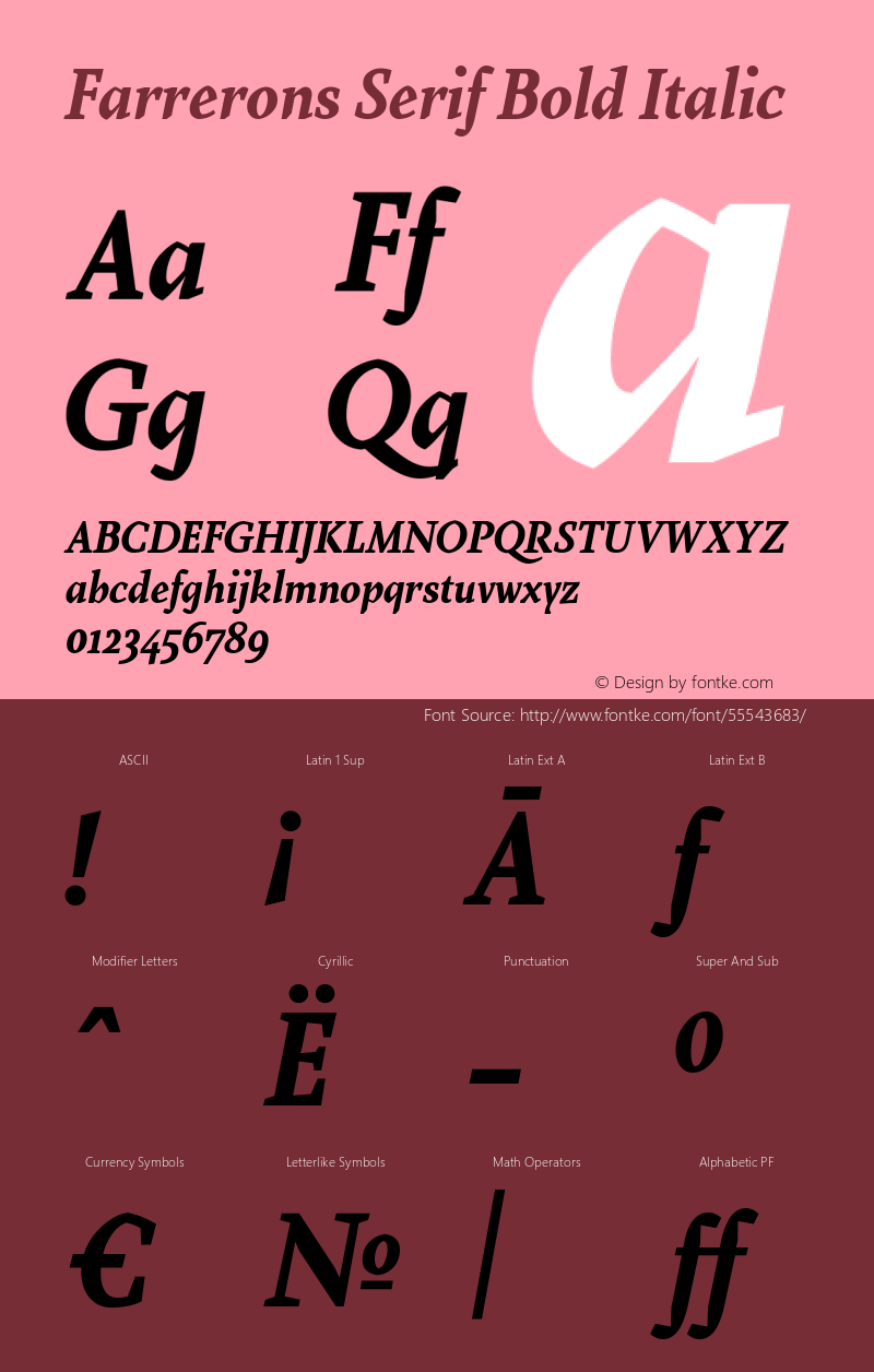 Farrerons Serif Bold Italic Version 1.000; Fonts for Free; vk.com/fontsforfree图片样张