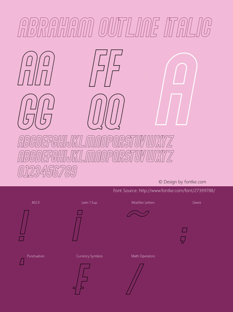 Abraham Outline Italic Outline Italic Version 1.00;September 25, 2018;FontCreator 11.5.0.2422 64-bit图片样张