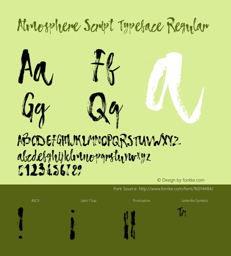 Atmosphere Script Typeface Regular Version 1.00 December 20, 2015, initial release图片样张