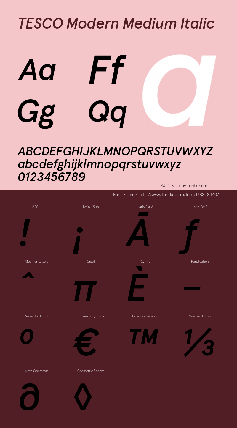 TESCO Modern Medium Italic Version 1.001; ttfautohint (v1.5)图片样张