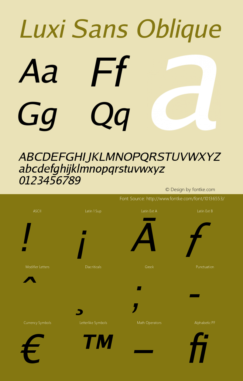 Luxi Sans Oblique 1.2 : October 12, 2001图片样张