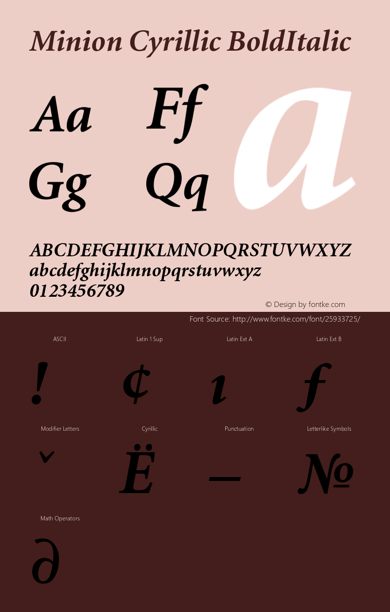 Minion Cyrillic Bold Italic Version 001.000图片样张