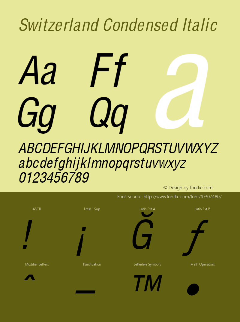 Switzerland Condensed Italic 0.0图片样张