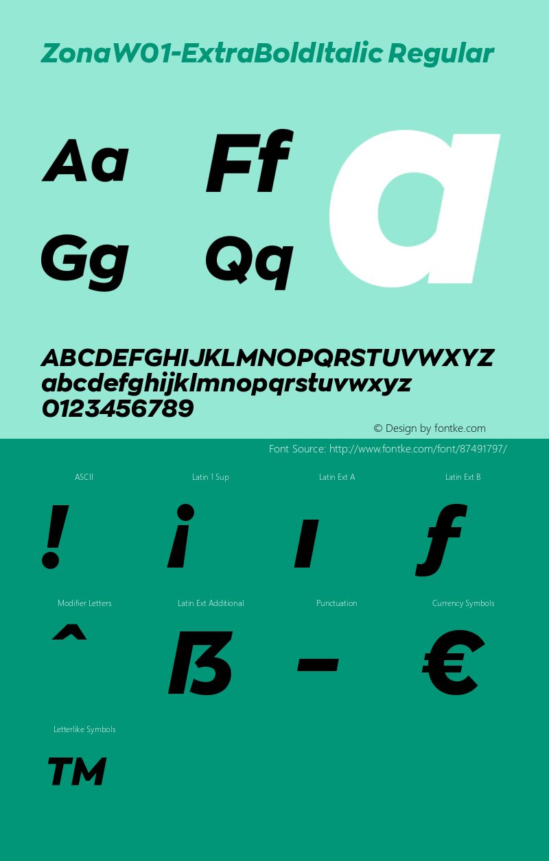 Zona W01 ExtraBold Italic Version 2.001图片样张