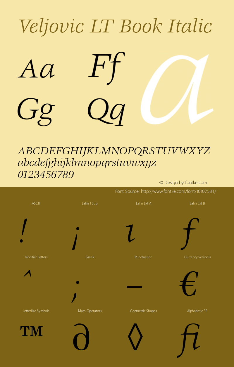 Veljovic LT Book Italic Version 6.1; 2002图片样张