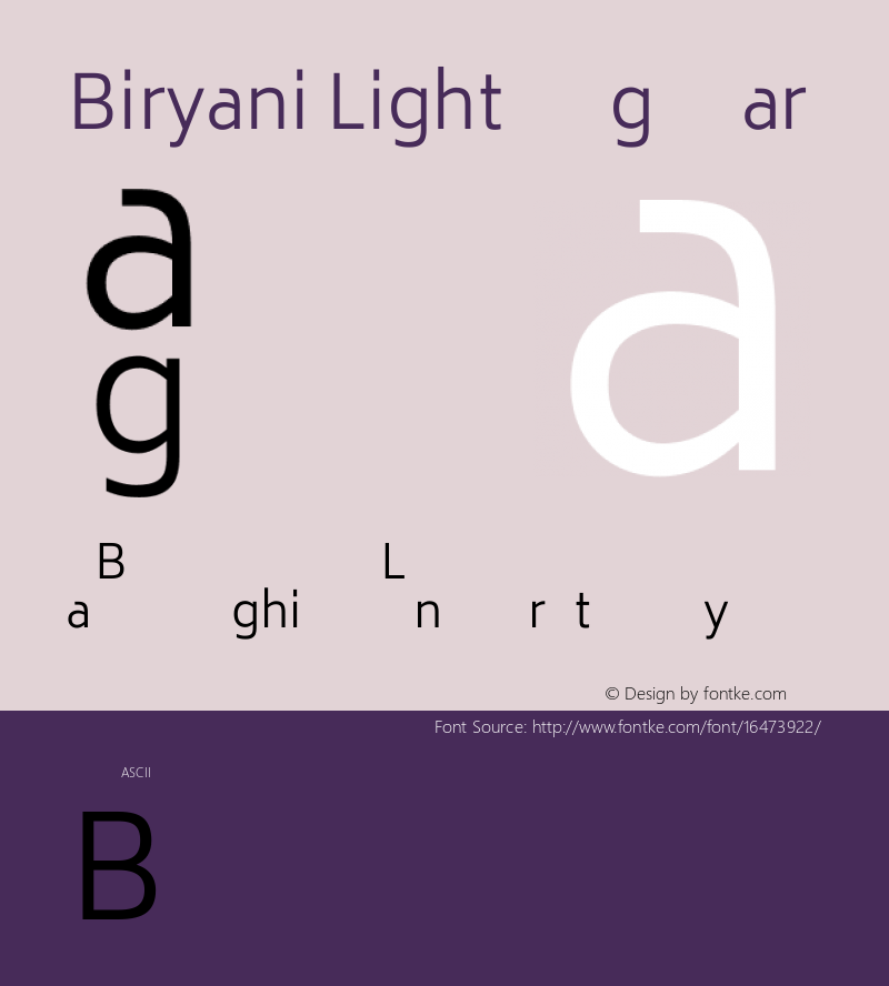 Biryani Light Regular Version 1.003; ttfautohint (v1.1) -l 5 -r 5 -G 72 -x 0 -D latn -f none -w gGD -W -c图片样张