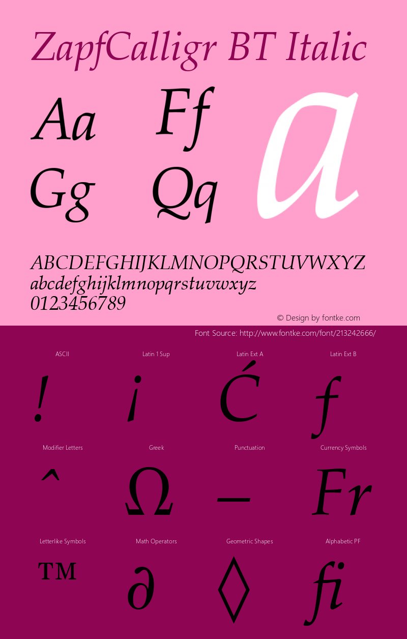 ZapfCalligr BT Italic Version 1.01 emb4-OT图片样张