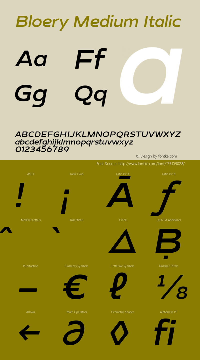 Bloery Medium Italic Version 1.000 | web-TT图片样张