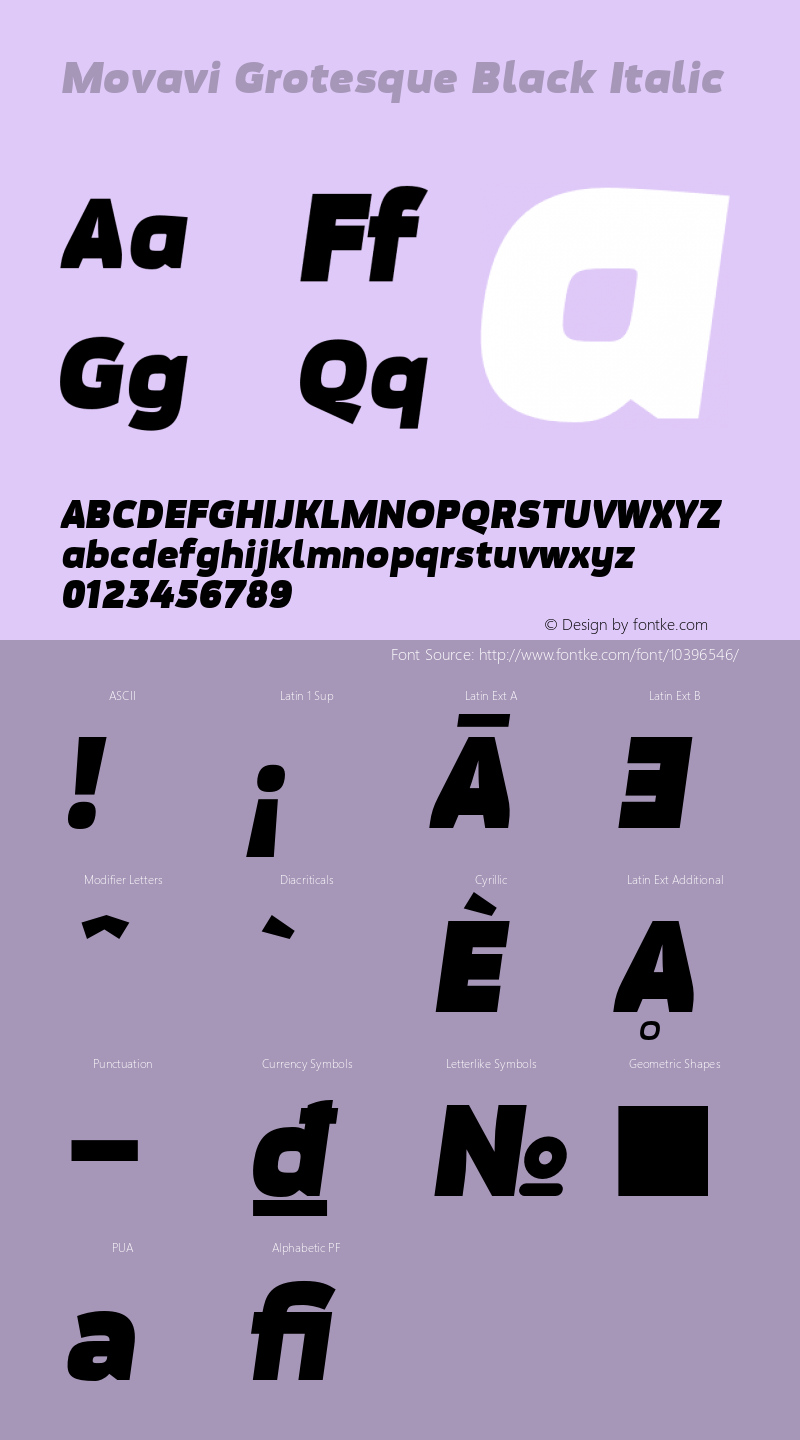 Movavi Grotesque Black Italic 1.0; CC:by-nc-nd;图片样张