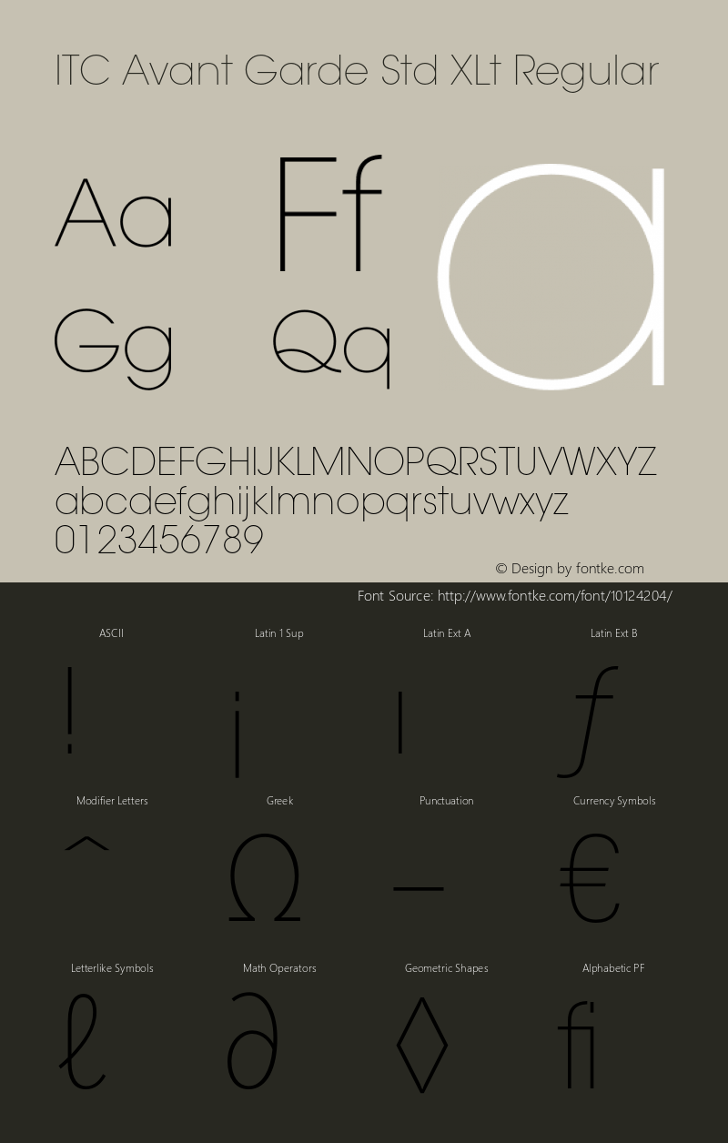 ITC Avant Garde Std XLt Regular OTF 1.018;PS 001.001;Core 1.0.31;makeotf.lib1.4.1585图片样张