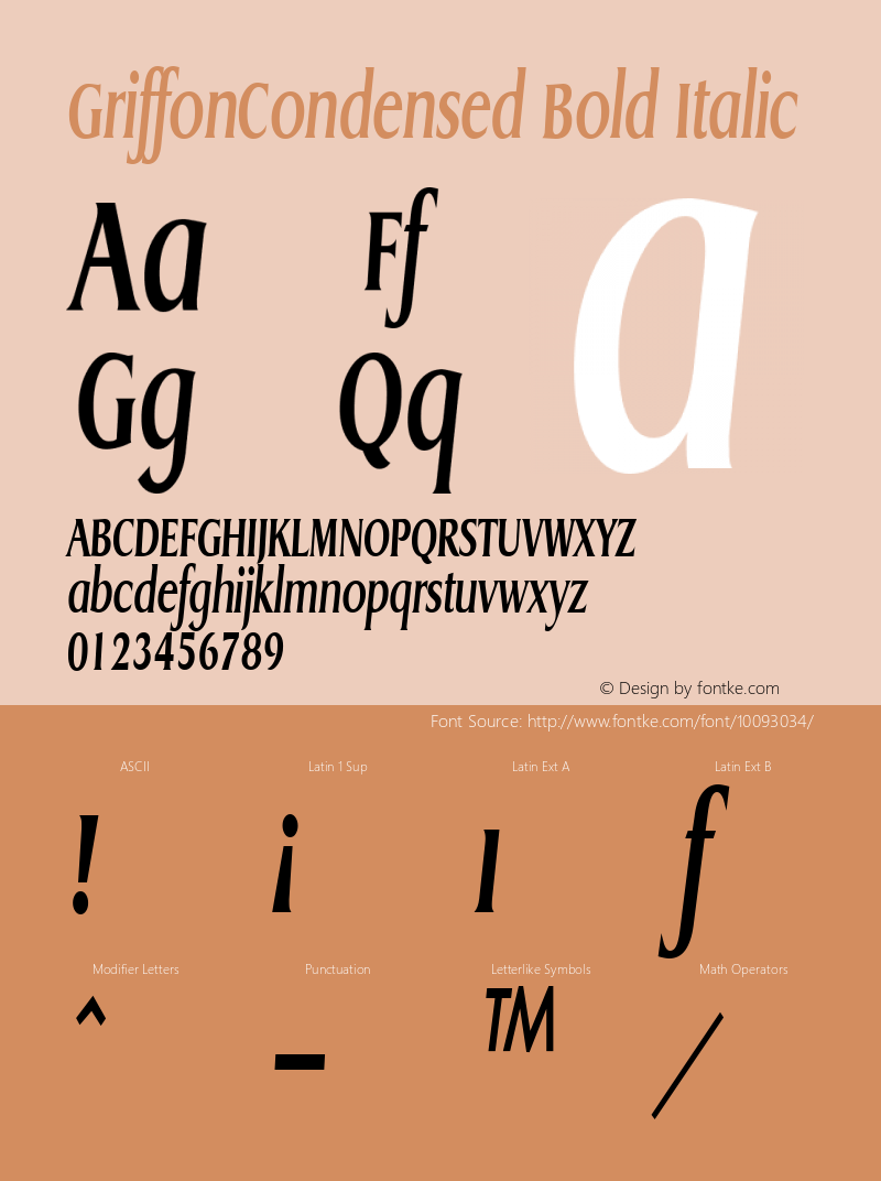 GriffonCondensed Bold Italic The IMSI MasterFonts Collection, tm 1995, 1996 IMSI (International Microcomputer Software Inc.)图片样张