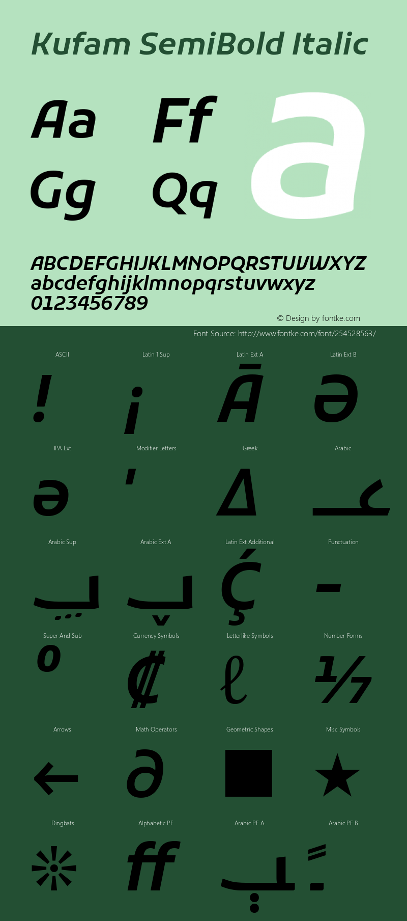 Kufam SemiBold Italic Version 1.301; ttfautohint (v1.8.3)图片样张