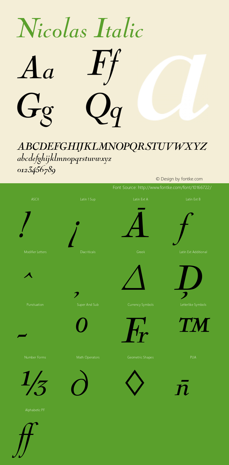 Nicolas Italic Version 1.0 08-10-2002图片样张