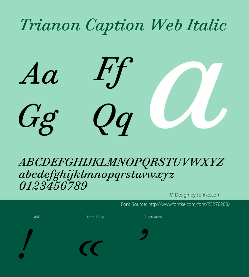 Trianon Caption Italic Version 1.202;PS 1.202;hotconv 1.0.72;makeotf.lib2.5.5900; ttfautohint (v1.3.34-f4db)图片样张