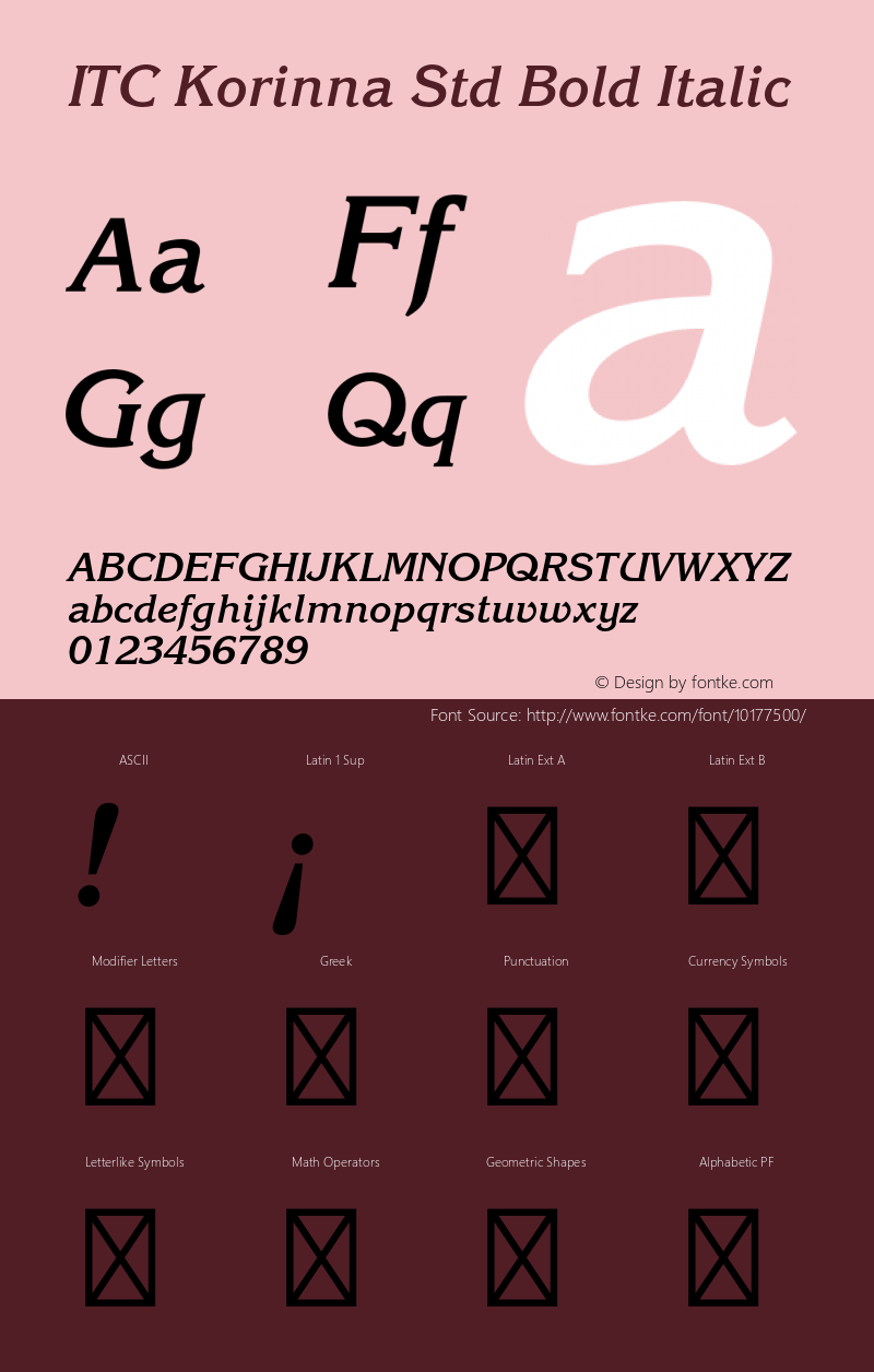 ITC Korinna Std Bold Italic OTF 1.018;PS 001.004;Core 1.0.31;makeotf.lib1.4.1585图片样张