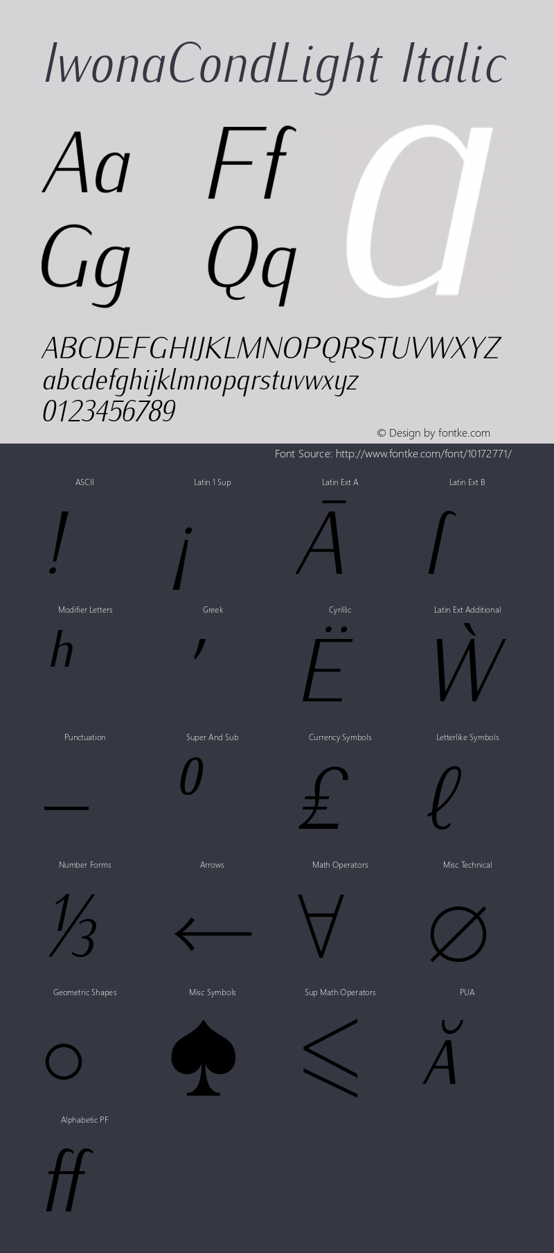 IwonaCondLight Italic Version 1.011;PS 0.98;Core 1.0.38;makeotf.lib1.6.5960图片样张