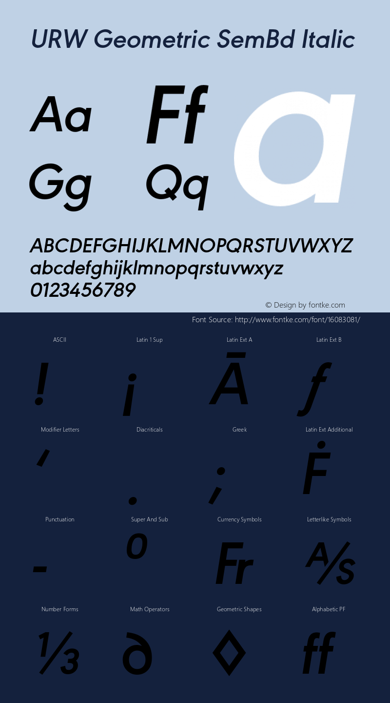 URW Geometric SemBd Italic Version 1.00;com.myfonts.easy.urw.geometric.semi-bold-oblique.wfkit2.version.4vQk图片样张