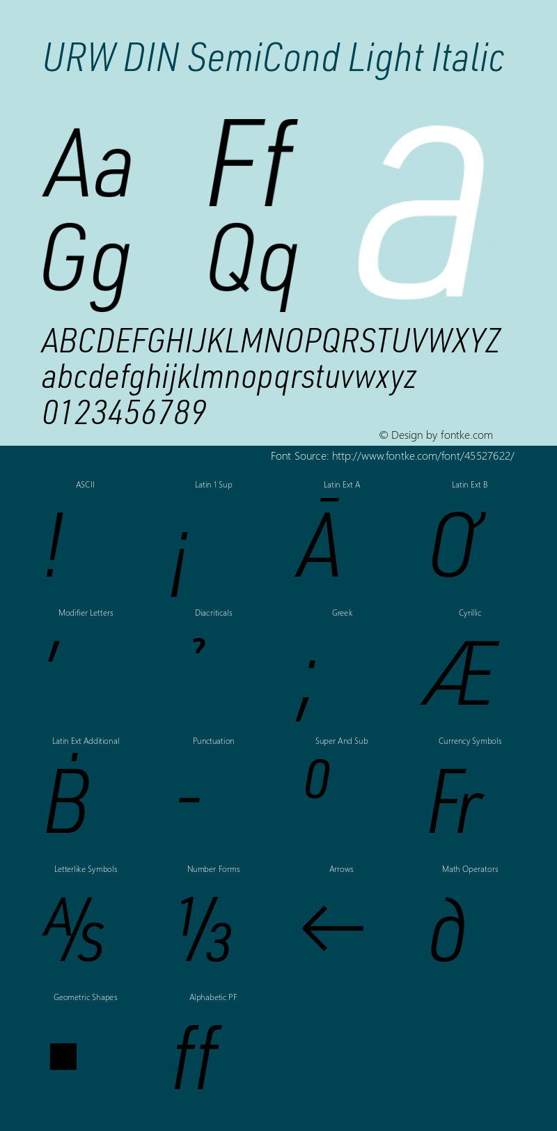 URW DIN SemiCond Light Italic Version 3.00图片样张