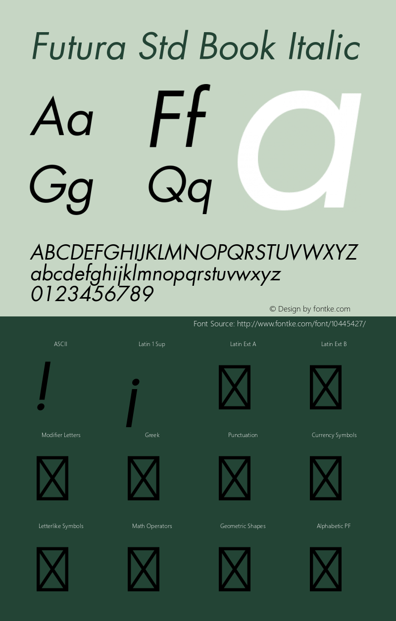 Futura Std Book Italic OTF 1.029;PS 001.003;Core 1.0.33;makeotf.lib1.4.1585图片样张