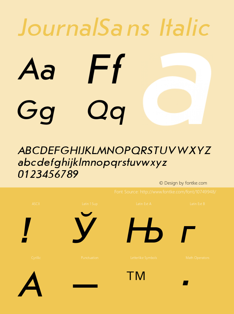 JournalSans Italic Converted from c:\windows\system\JRS56___.TF1 by ALLTYPE图片样张