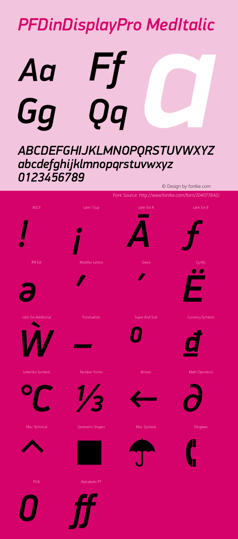 PFDinDisplayPro MedItalic Version 1.00;February 15, 2019;FontCreator 11.5.0.2422 32-bit图片样张