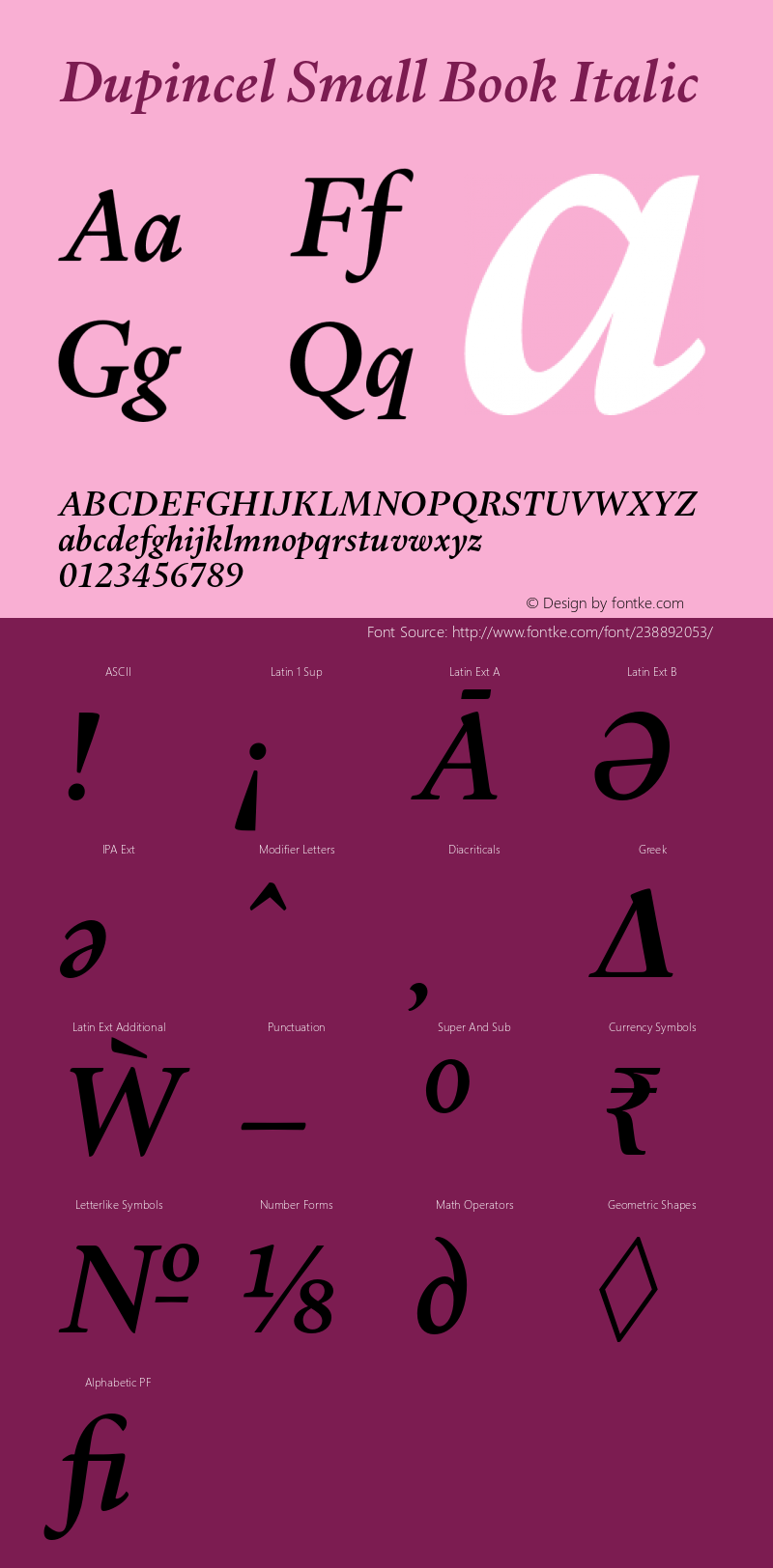 DupincelSmall-BookItalic Version 1.000图片样张