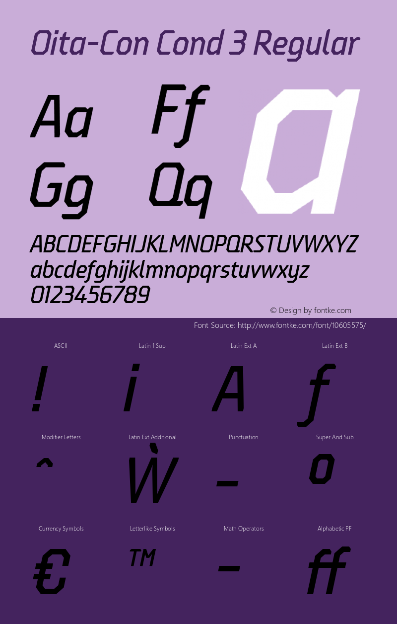 Oita-Con Cond 3 Regular Version 1.000;com.myfonts.easy.insigne.oita.condensed-medium-italic.wfkit2.version.4b56图片样张