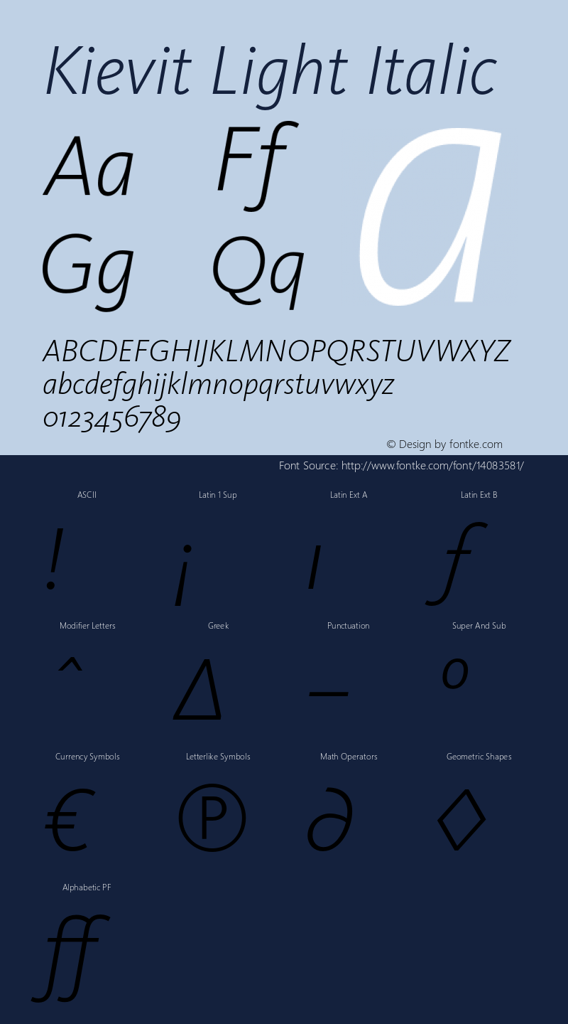 Kievit Light Italic Version 7.460;PS 7.046;hotconv 1.0.38图片样张