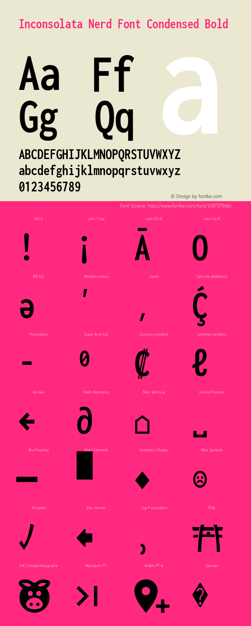 Inconsolata Condensed Bold Nerd Font Complete Version 3.001图片样张