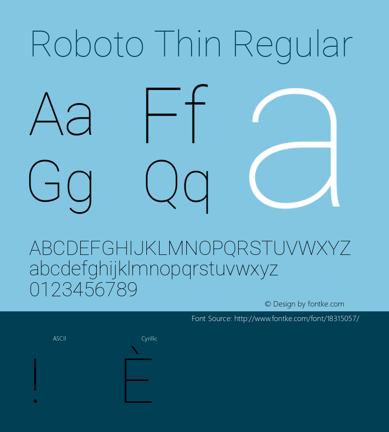 Roboto Thin Regular Version 2.134; 2016; ttfautohint (v1.4.1)图片样张