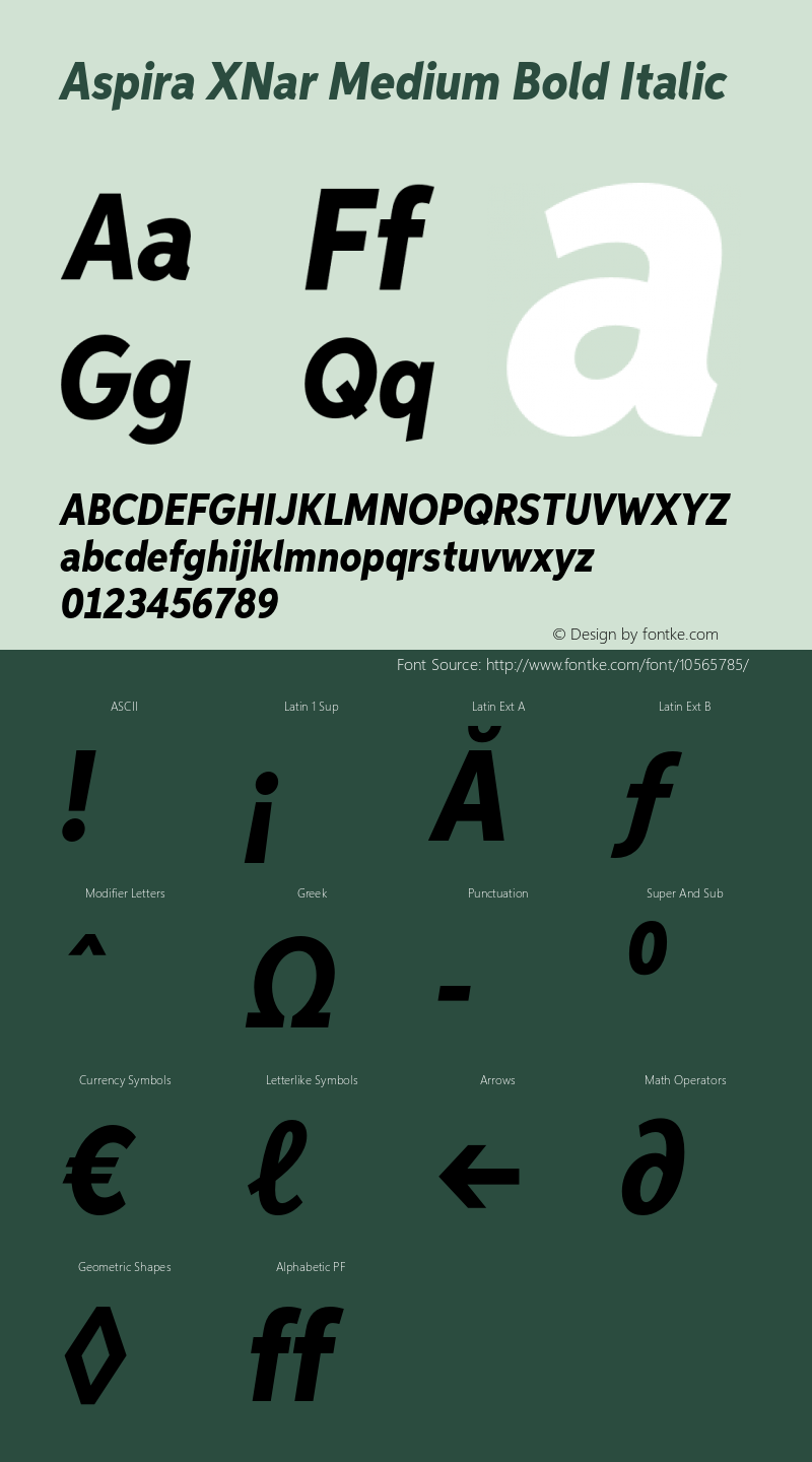 Aspira XNar Medium Bold Italic Version 1.05          UltraPrecision Font图片样张
