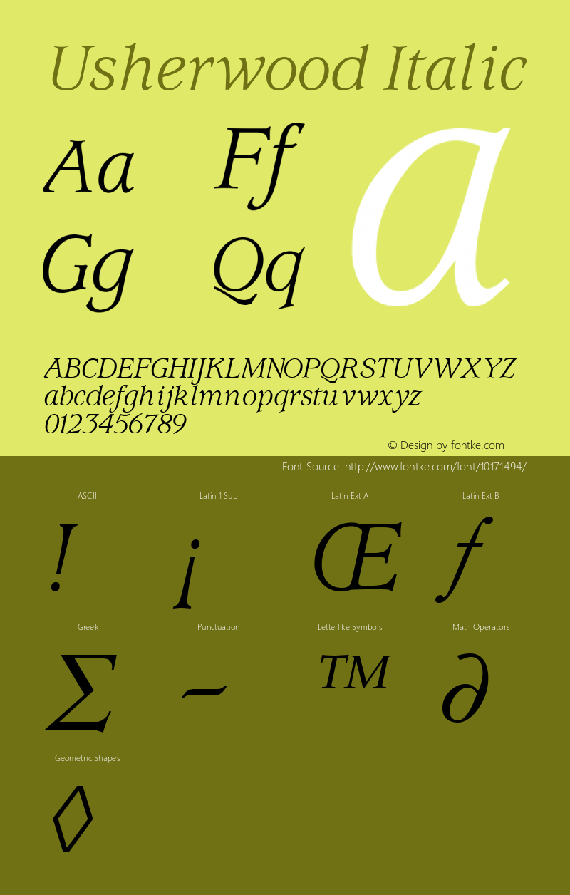 Usherwood Italic Altsys Fontographer 3.5  11/25/92图片样张