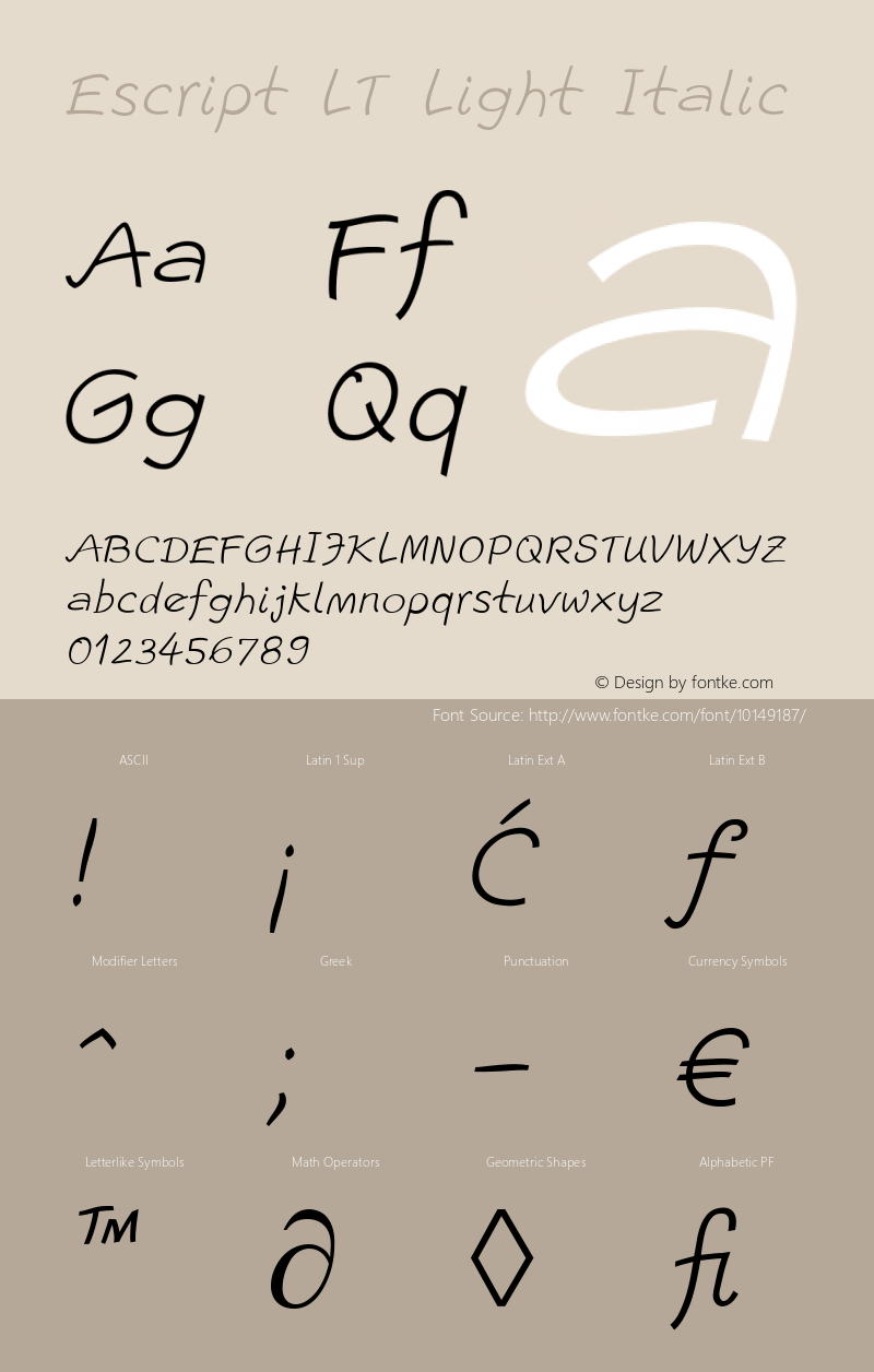 Escript LT Light Italic Version 1.000图片样张