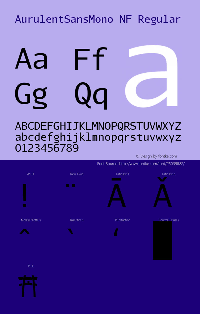 AurulentSansMono-Regular Nerd Font Plus Font Awesome Plus Octicons Plus Pomicons Mono Windows Compatible Version 2007.05.04图片样张