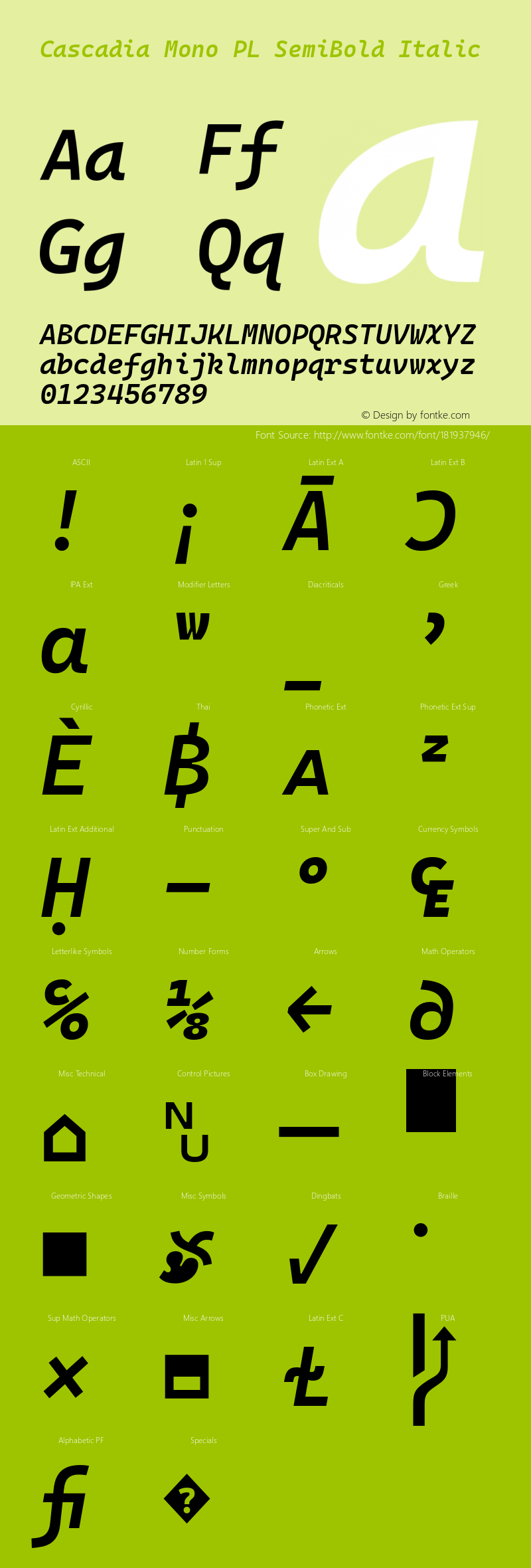 Cascadia Mono PL SemiBold Italic Version 2110.031图片样张