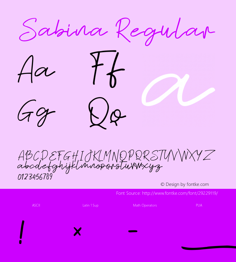 Sabina Version 1.00;April 6, 2019;FontCreator 11.5.0.2430 32-bit图片样张