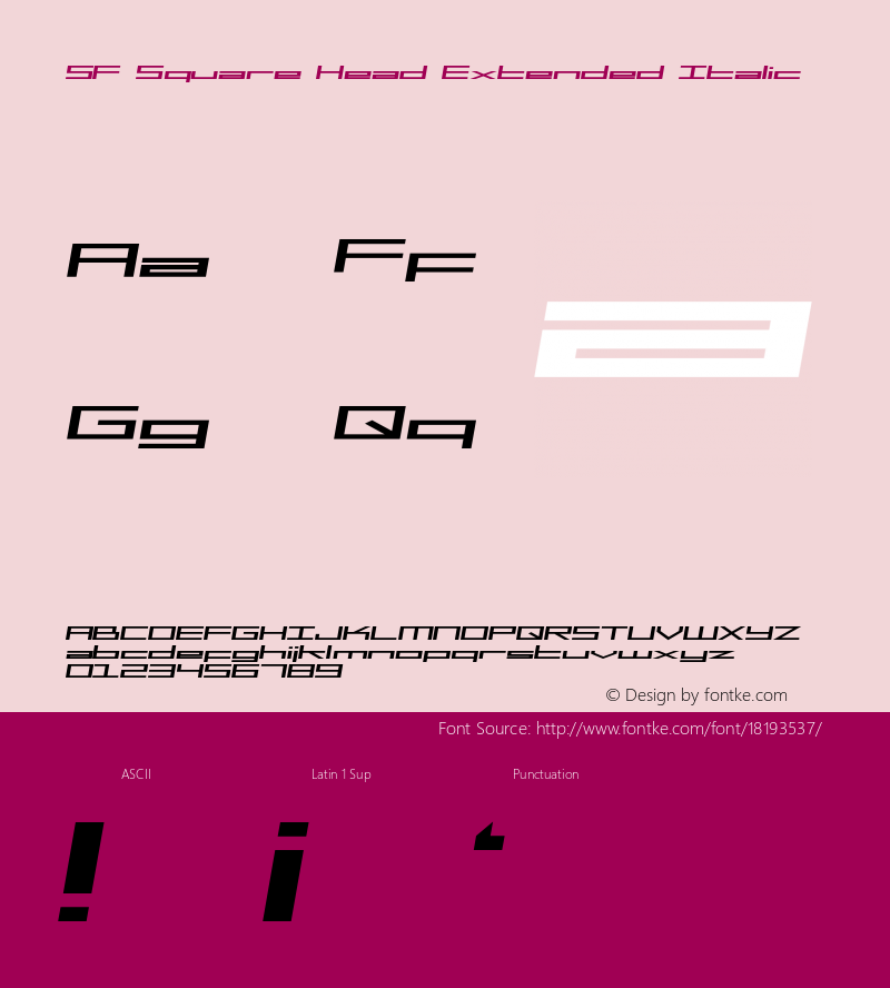 SF Square Head Extended Italic Version ver 1.0; 1999. Freew图片样张