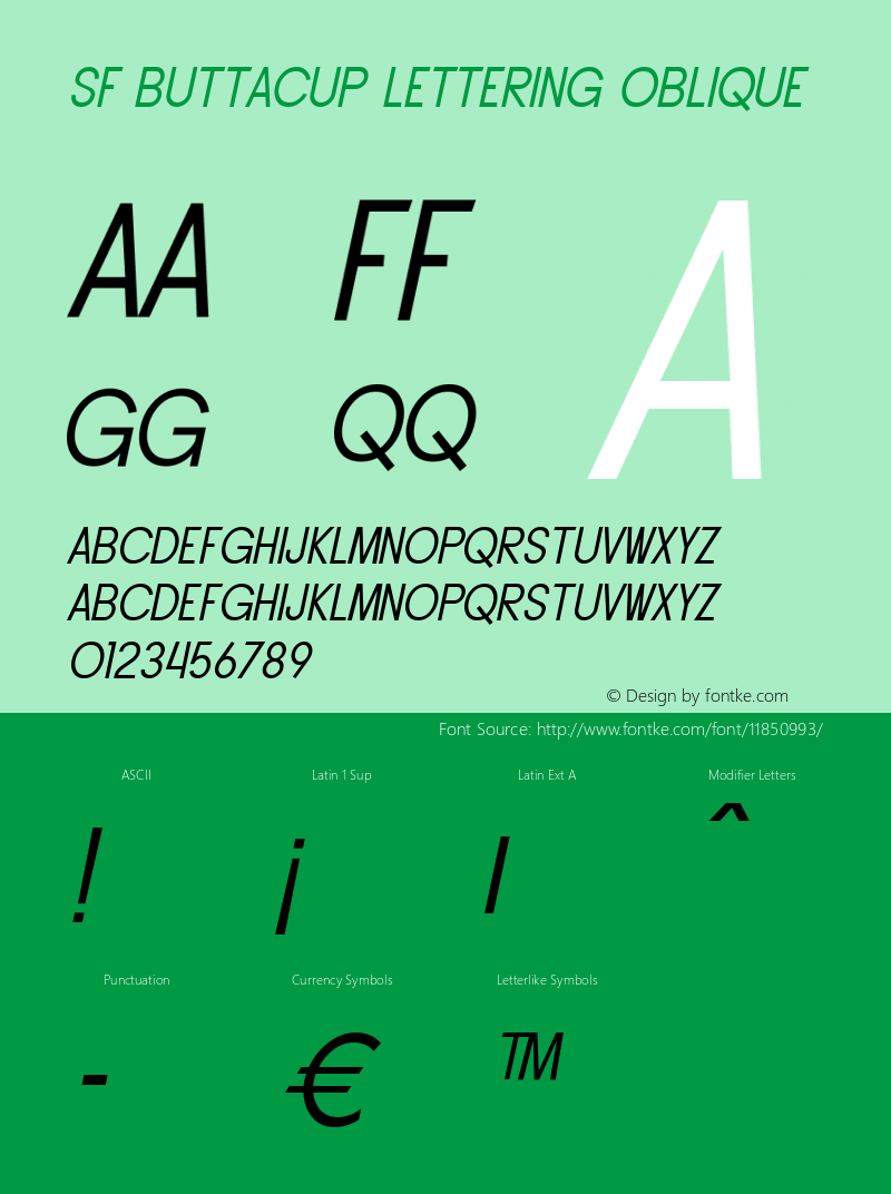 SF Buttacup Lettering Oblique ver 1.0; 2000. Freeware.图片样张