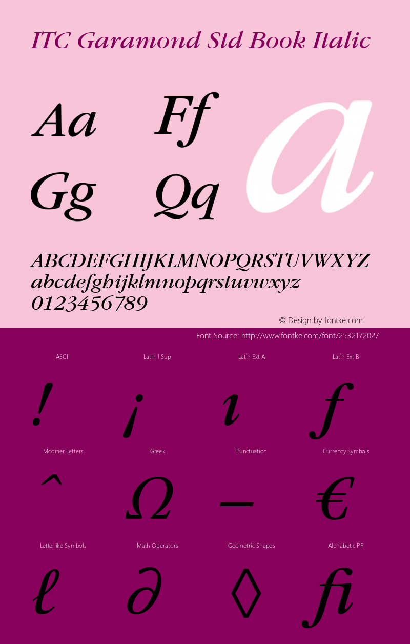 ITC Garamond Std Book Italic Version 1.00 Build 1000图片样张