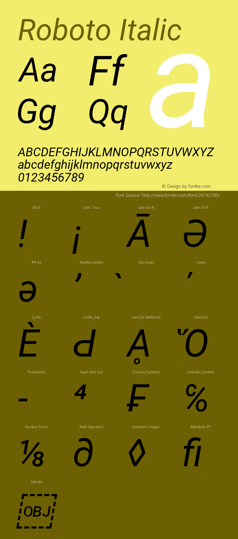 Roboto Italic Version 2.001101; 2014图片样张