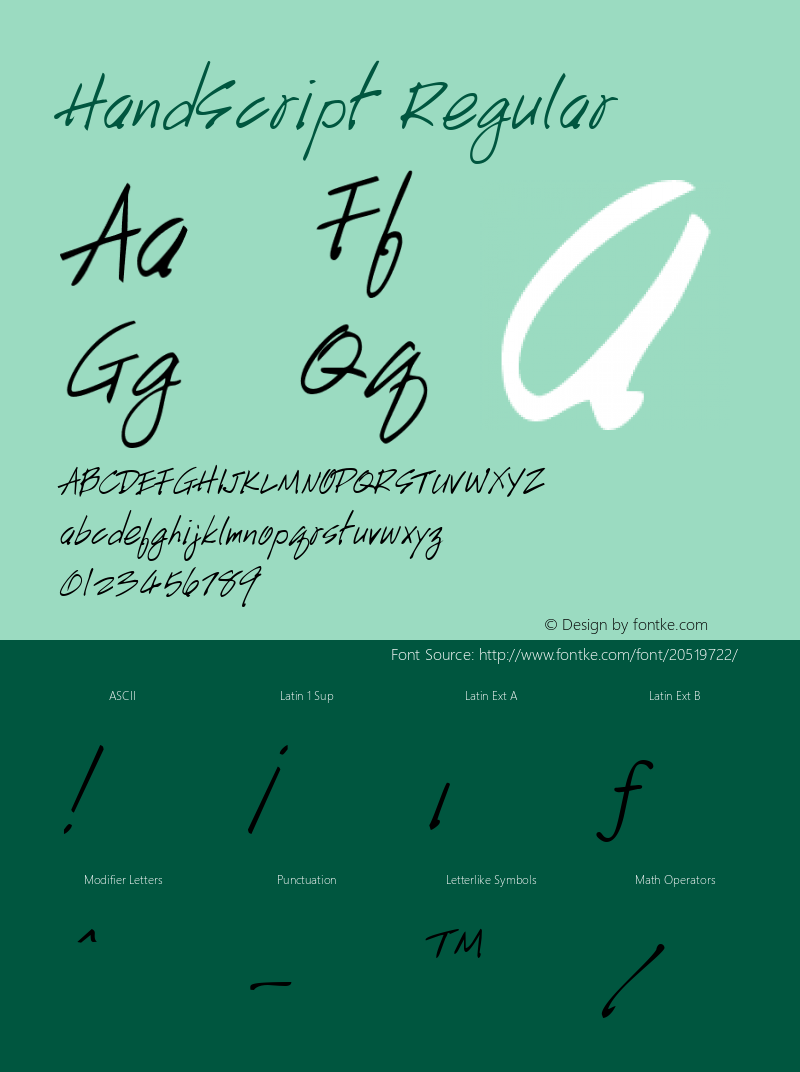 HandScript Regular Altsys Fontographer 3.5  7/11/96图片样张