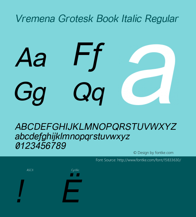 Vremena Grotesk Book Italic Regular Version 001.001 ; ttfautohint (v1.4.1)图片样张