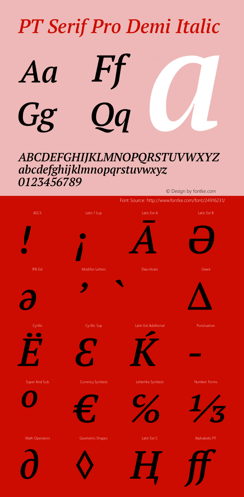 PT Serif Pro Demi Italic Version 1.000; Fonts for Free; vk.com/fontsforfree图片样张