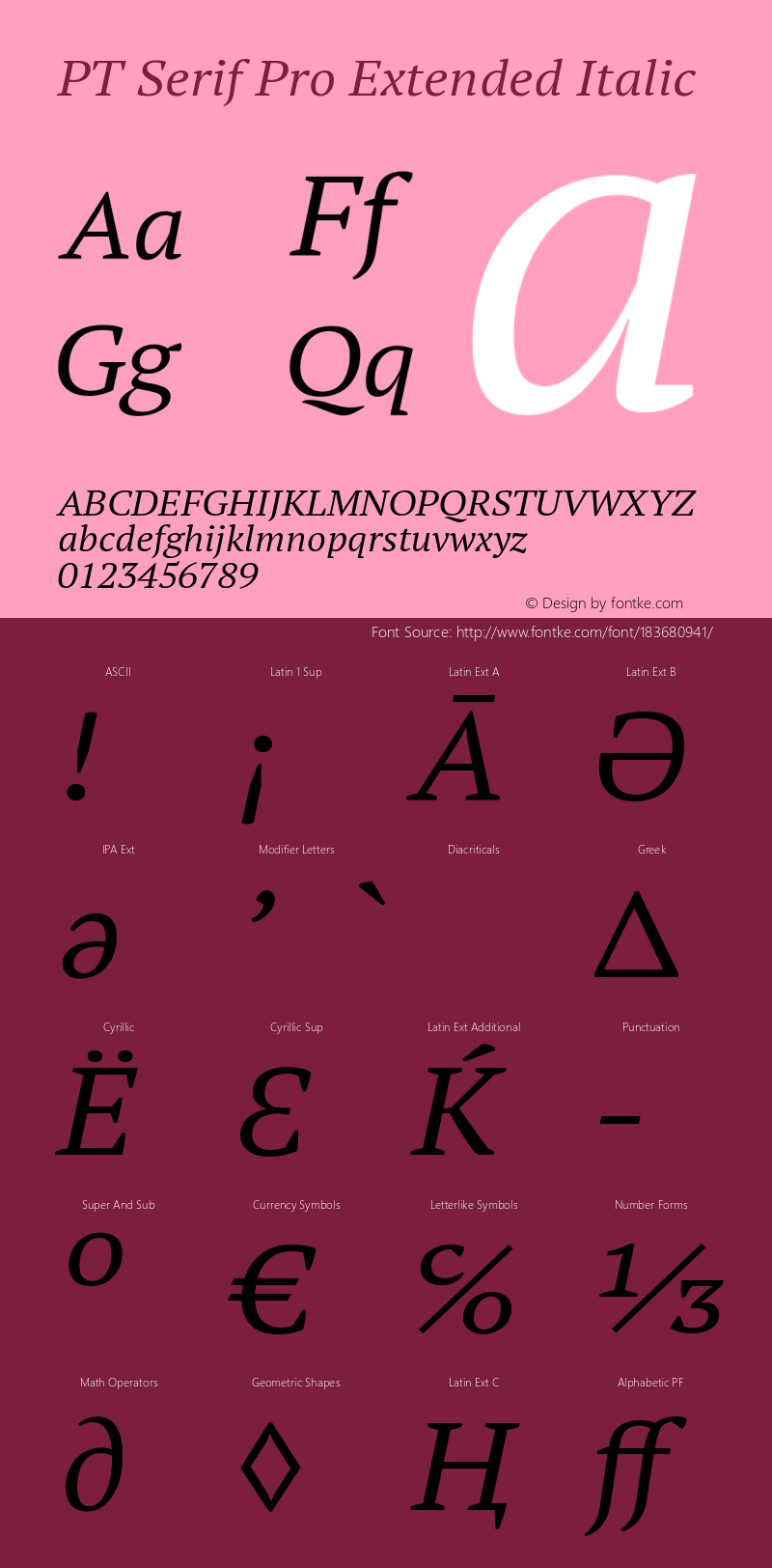 PT Serif Pro Extended Italic Version 1.000; Fonts for Free; vk.com/fontsforfree图片样张