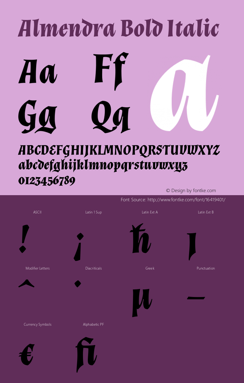 Almendra Bold Italic Version 1.003图片样张