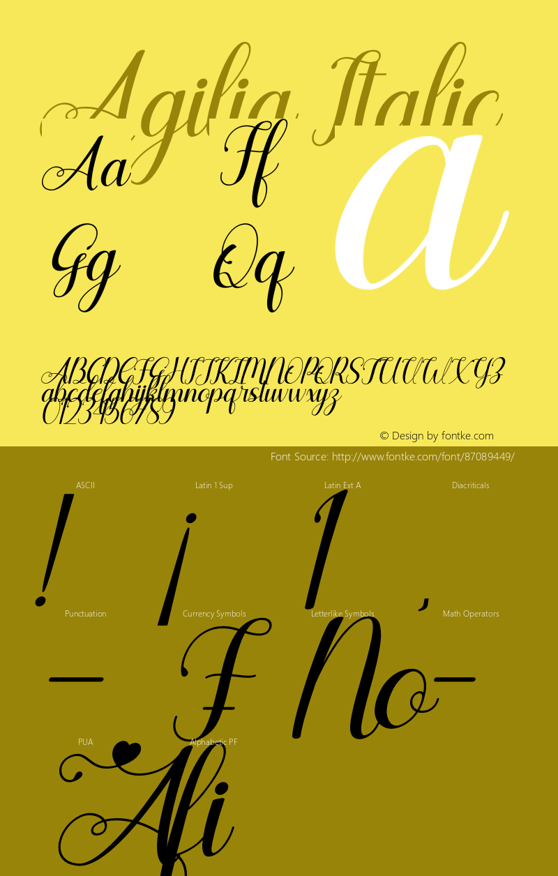 Agilia Italic Version 1.00;December 13, 2020;FontCreator 13.0.0.2683 64-bit图片样张