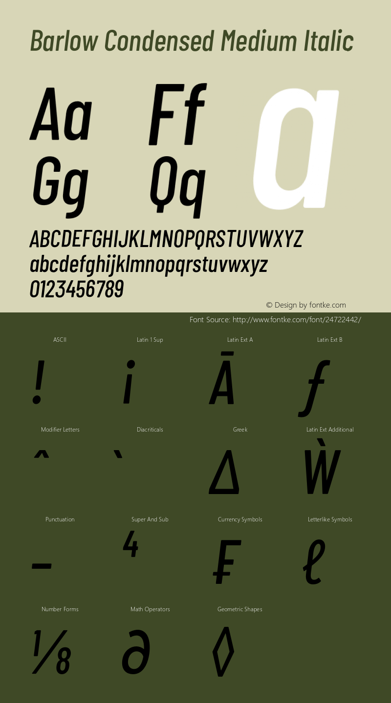 Barlow Condensed Medium Italic Version 1.208;PS 001.208;hotconv 1.0.88;makeotf.lib2.5.64775图片样张